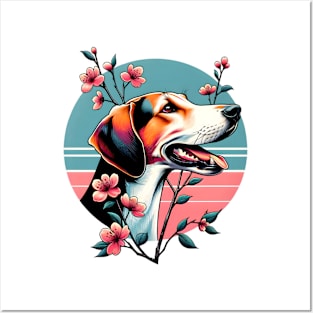 Joyful English Foxhound with Spring Cherry Blossoms Posters and Art